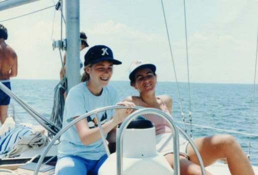 Cath taking the wheel on our Wakefield HS Sailing Beyond adventure summer of 1982